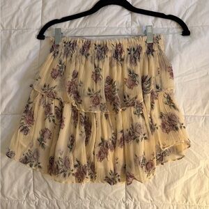 LoveShackFancy Cream Tiered Mini Skirt with Pink Floral